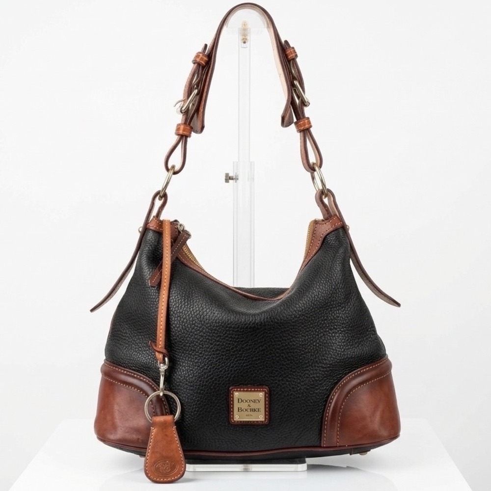 Dooney and Bourke Harrison Hobo | Y2K Style Black Pebbled Leather w/ Tan Trim